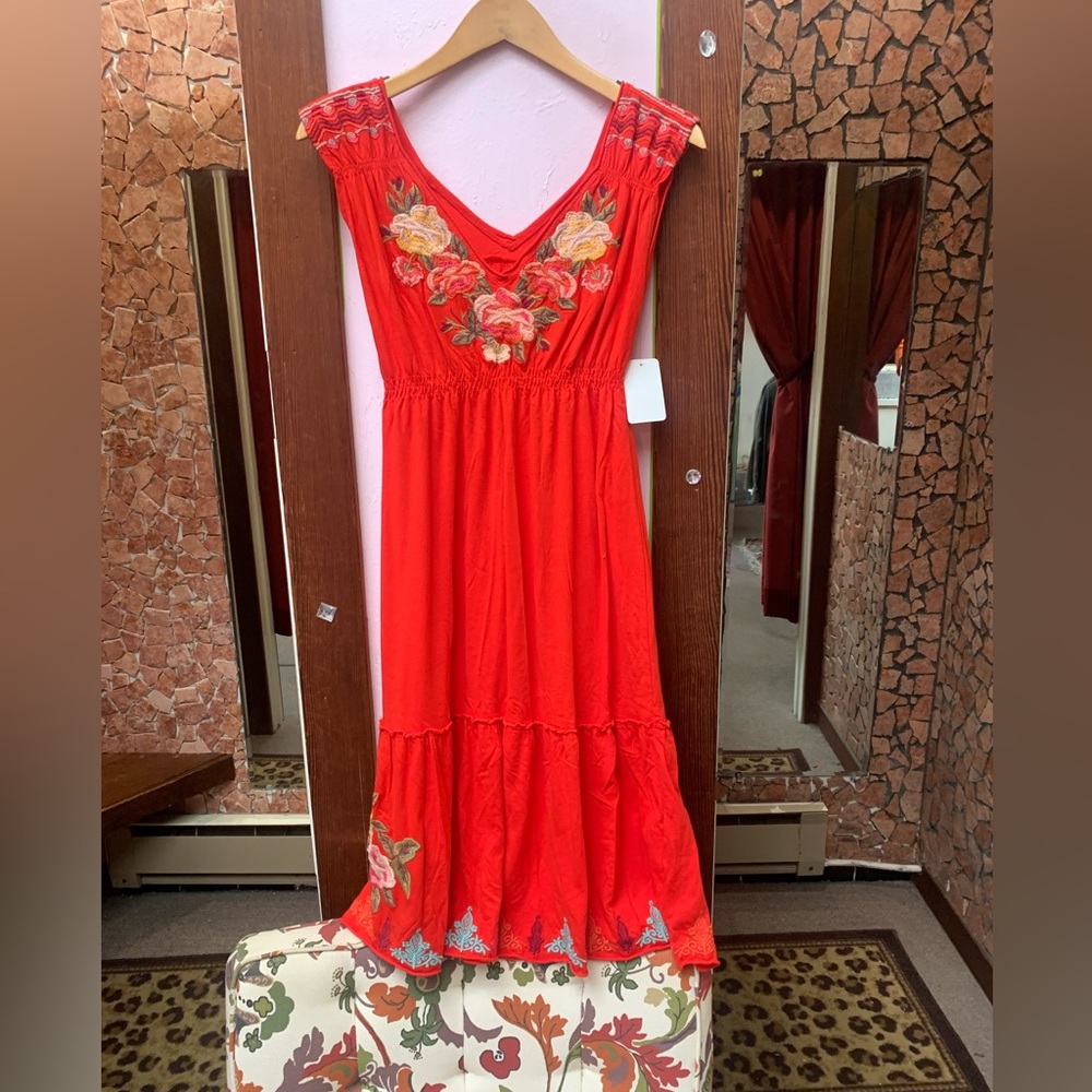 Looks new Elegant Red Floral Embroidered Dress